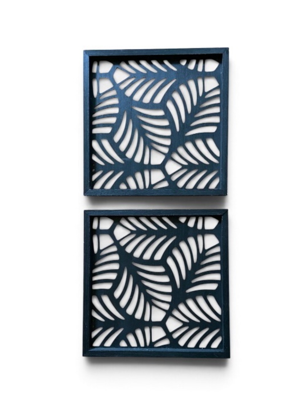 Navy Leaf Pattern Wall Plaque Set - Decorative Home Wall Decor
